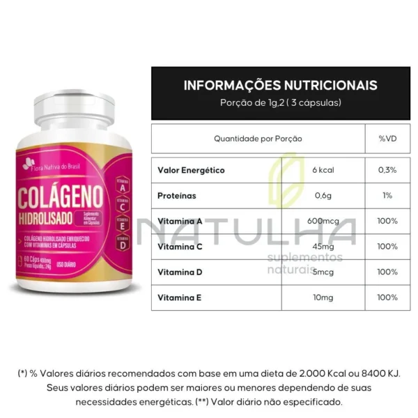 Colágeno Hidrolisado com Vitaminas 60 cápsulas - Flora Nativa - Imagem 2