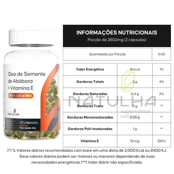 Óleo de Semente de Abóbora 1000mg 60 cápsulas - Natulha - Imagem 2