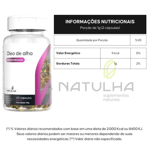Óleo de Alho Desodorizado (Sem Cheiro) 500mg 60 cápsulas - Natulha - Imagem 2