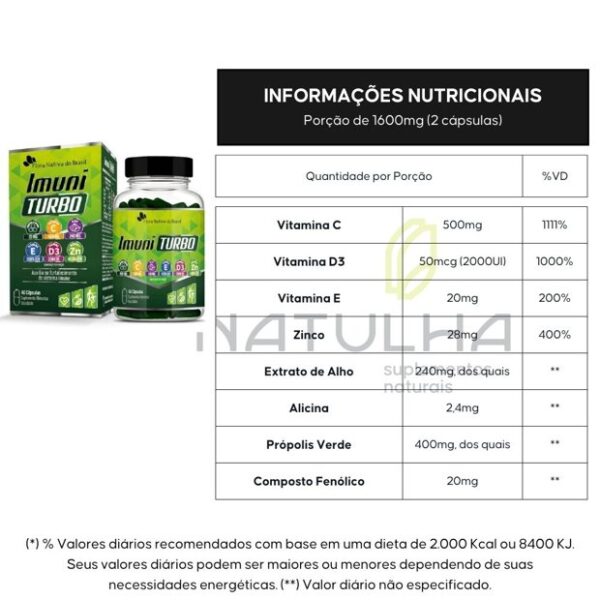 Imuni Turbo (Própolis Verde, Alho e Vitaminas) 800mg 60 cápsulas - Flora Nativa - Imagem 3