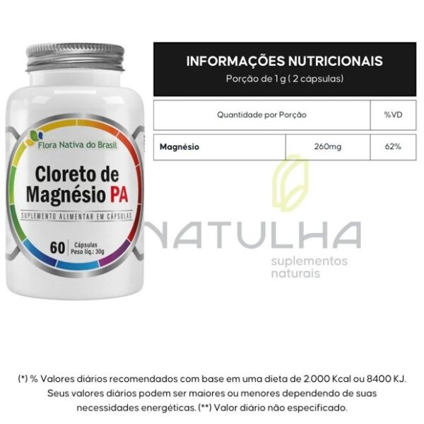 Cloreto de Magnésio PA 60 Cápsulas - Flora Nativa - Imagem 2
