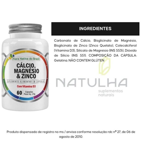 Cálcio, Magnésio, Zinco e Vit D3 60 Cápsulas - Flora Nativa - Imagem 2
