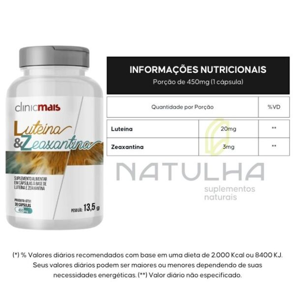 Luteína 20mg + Zeaxantina 3mg 30 cápsulas - Clinicmais - Imagem 2