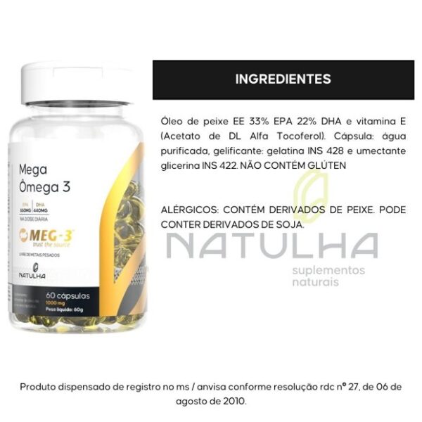 Mega Ômega 3 MEG-3® EPA 33% / DHA 22% 60 Softgels - Natulha - Imagem 3
